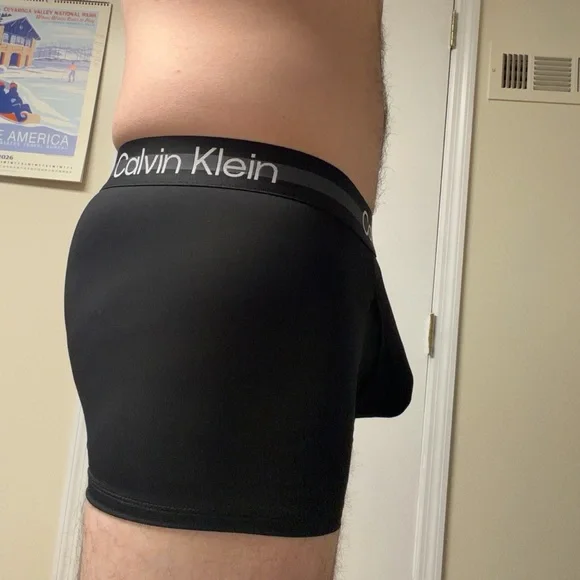 Calvin Klein Men's Black Boxer Brief Trunks with Gray Waistband - Picture 3 of 4